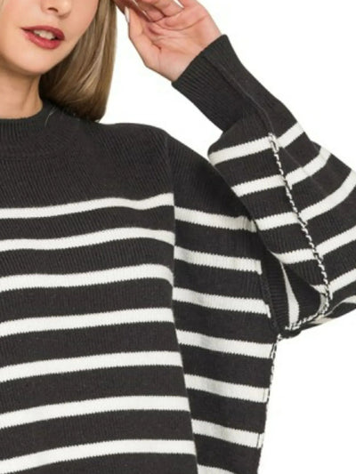 Zenana Exposed Seam Striped Oversized Sweater - Your Second Look