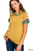 Zenana Mardi Gras Raised Rib Contrast Trim Top - Your Second Look