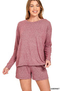 Zenana Soft Melange Long Sleeve Tee and Shorts Set - Your Second Look